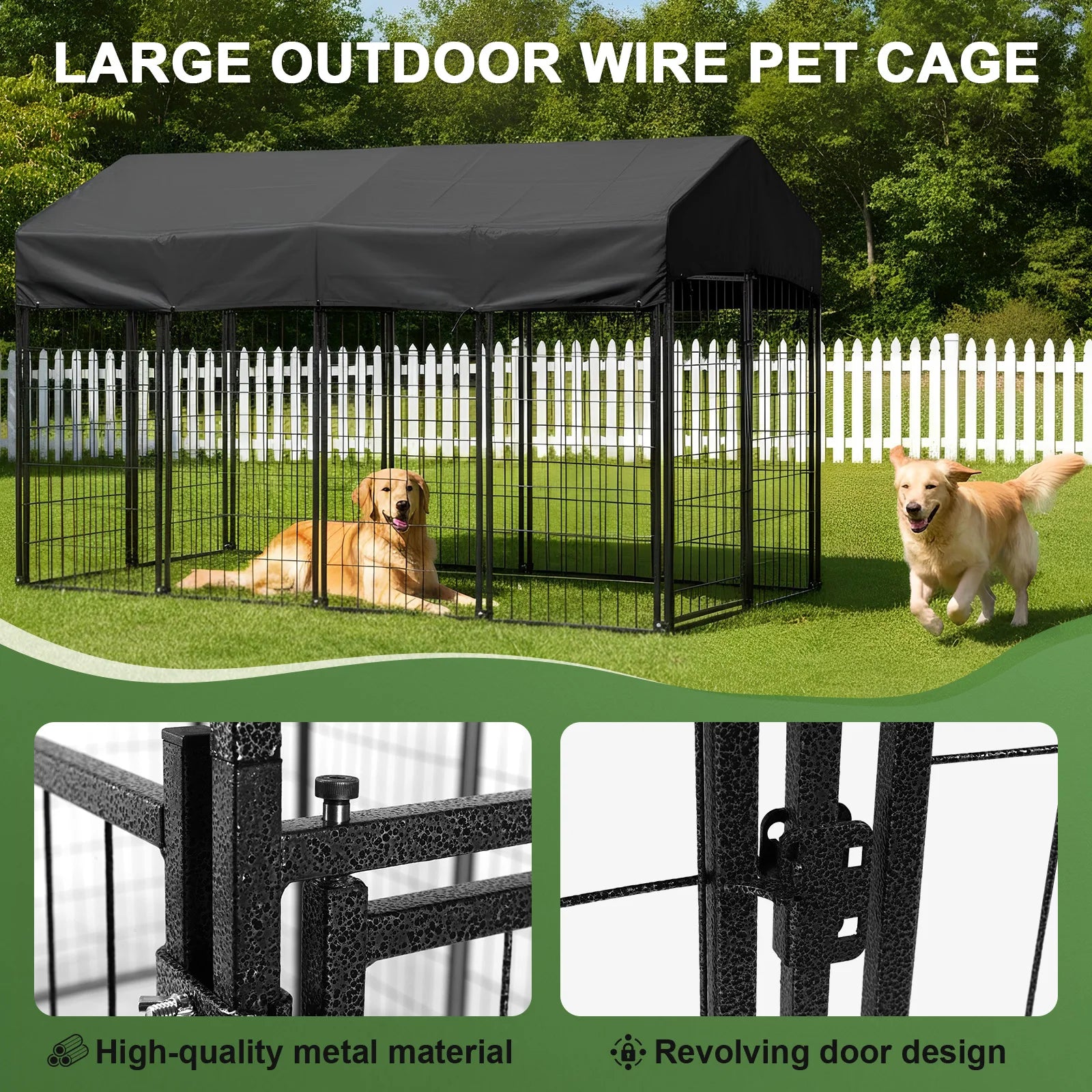 Outdoor Secure Wire House Pet Crate Kennel Anti-Rust Heavy Duty Welded Wire Steel Metal Dog Waterproof Tarpaulin Playpen Fence