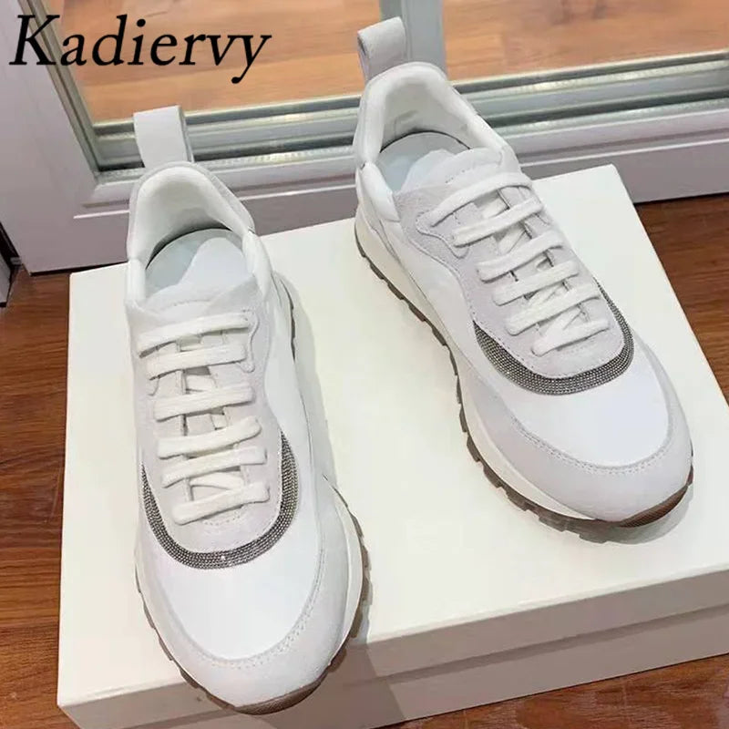 Spring Autumn Sneakers Women Lace Up Round Toe Flat Shoes Lady Suede Leather Patchwork Casual Comfort Outdoor Sports Shoes Woman