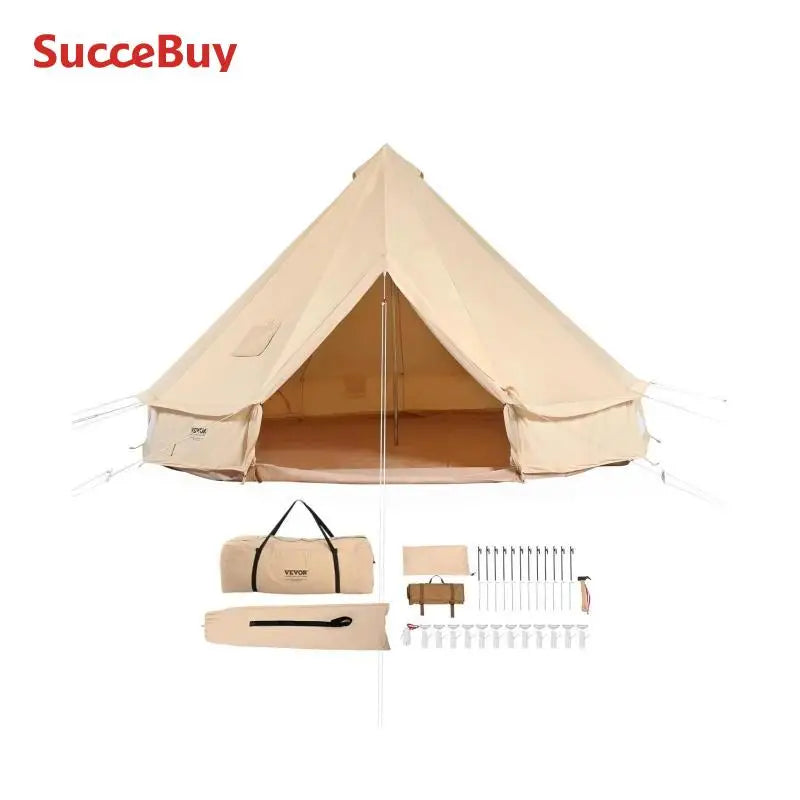 SucceBuy Canvas Bell Tent 4 Seasons 3/4/5/6/7m Yurt Tent Canvas Tent for Camping with Stove Breathable Tent