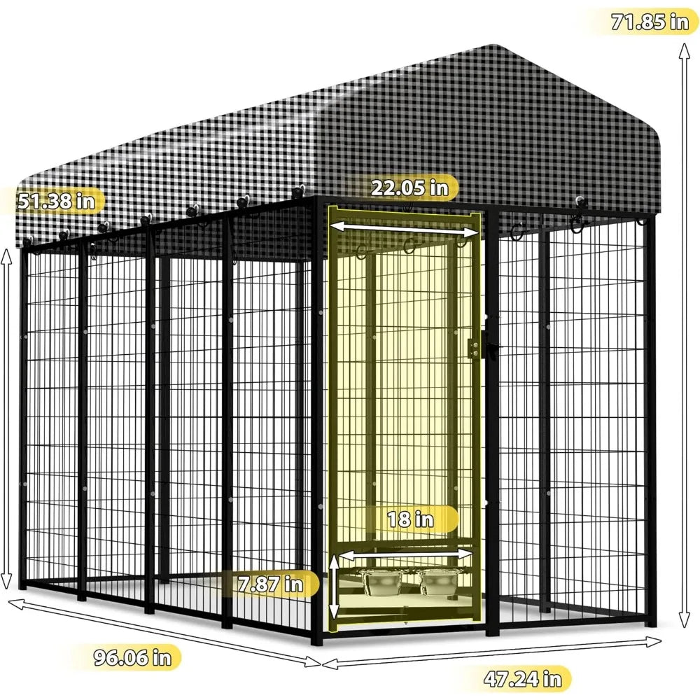Heavy-Duty Outdoor Dog Run Enclosure with Roof - 8x4x6 Feet Large Dog Kennel, Heavy Gauge Steel Playpen for Dogs