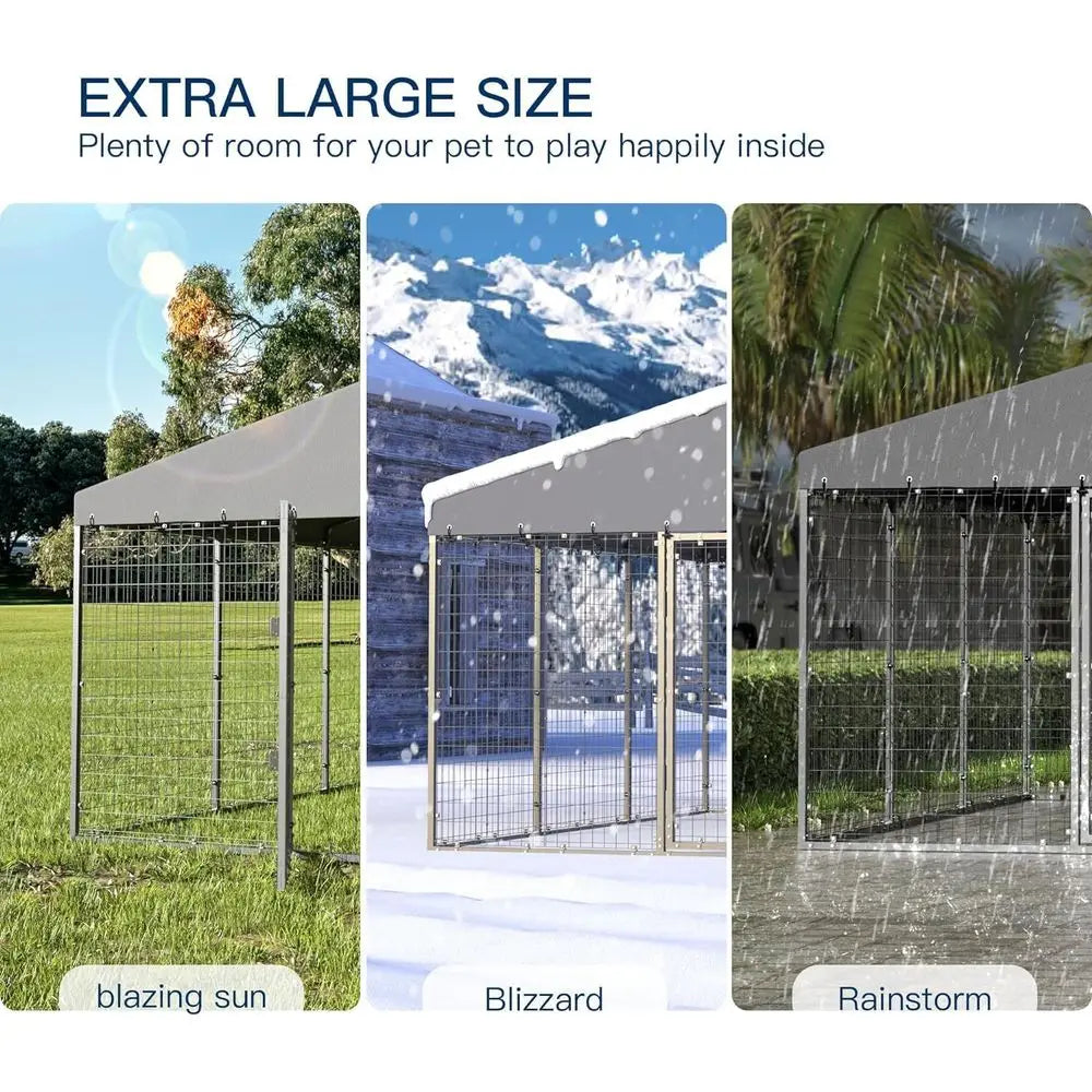 10x10x6 Large Outdoor Dog Kennel, Anti-Rust Galvanized Steel Dog Pen with Double Locks, Heavy Duty Dog Enclosure Fence with UV &