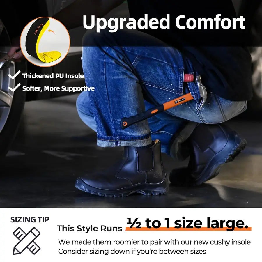 Boots for Men, Slip On Steel Toe Chelsea Safety Boots, Waterproof Slip Resistant Work Shoes, Lightweight Comfortable Breathable