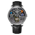 PINDU Watch Men Mechanical Watches W2101B Space Dial Astronaut Space Station Luminous Waterproof Men Watch Leather Strap P6630