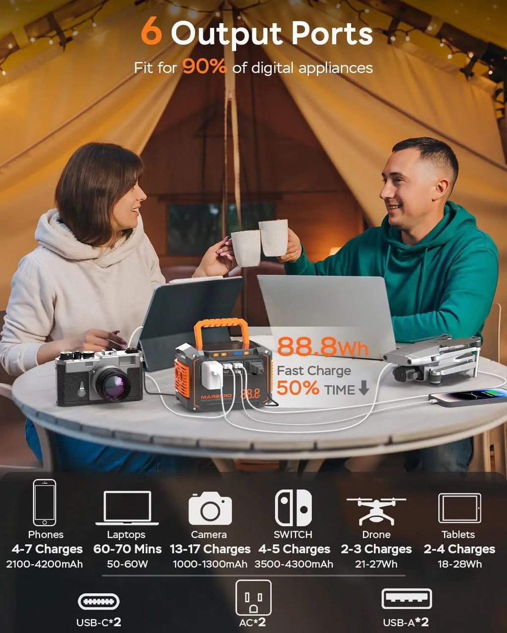 88.8Wh Portable Power Station with 150W AC Output, Solar-Ready for Camping, Hiking & Emergency Backup