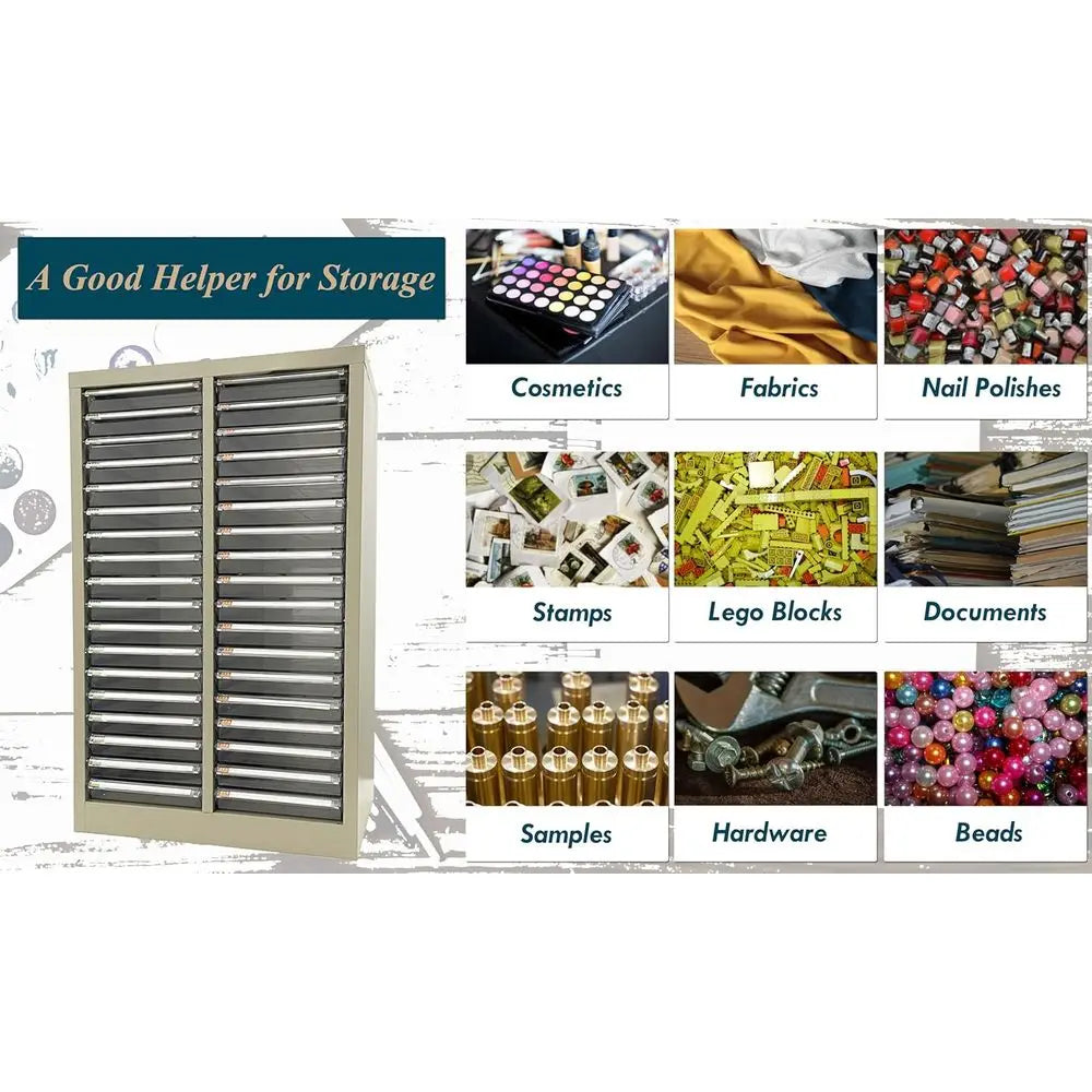 36-Compartment Plastic Storage Cabinet for Small Items, Clear, 12.8x9.25x1.57 Inches