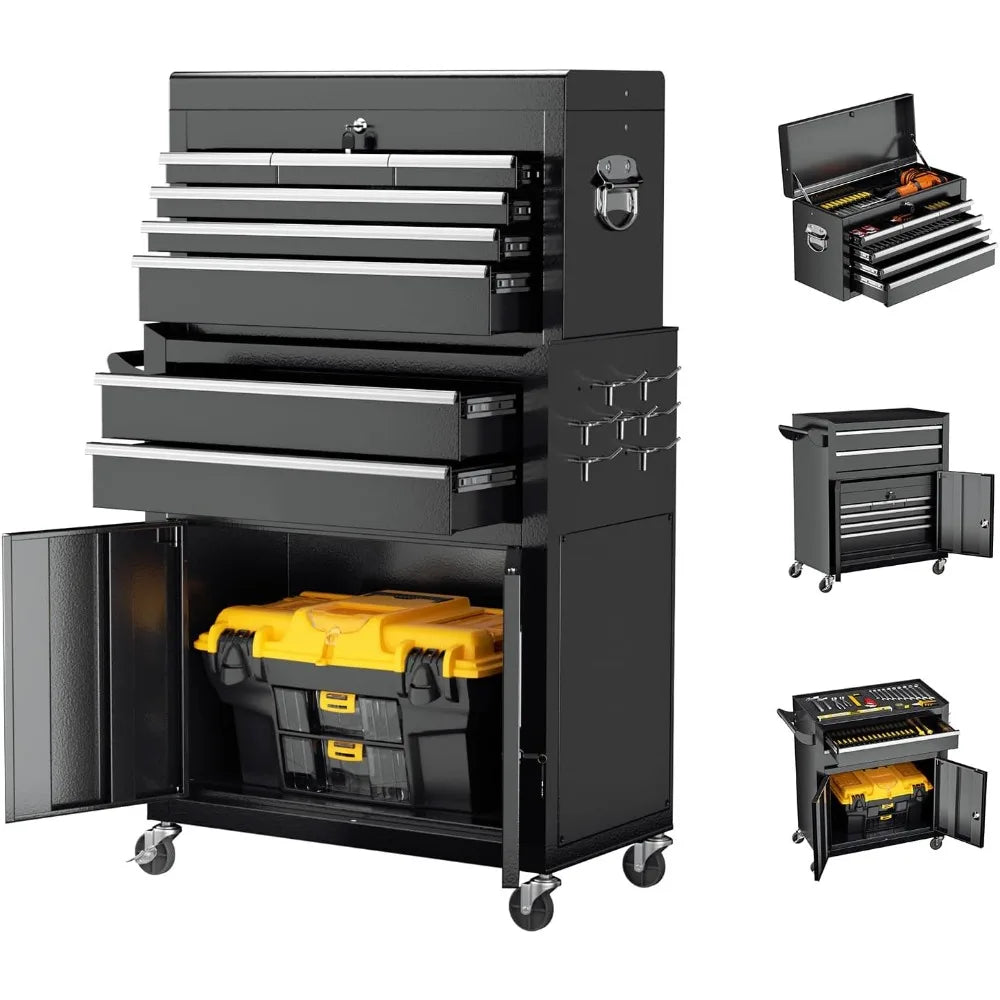 Rolling Tool Chest with Lock, Detachable Tool Cabinet Cart with Wheels, High-Capacity Mechanic Tool Organizer for Garage