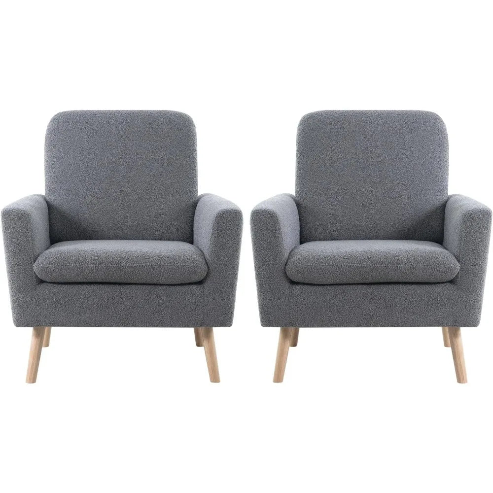 Mid-Century Modern Chair, Durable Wood Frame Accent Chairs for Living Room, Soft Teddy Fleece Accent Chair,Customized