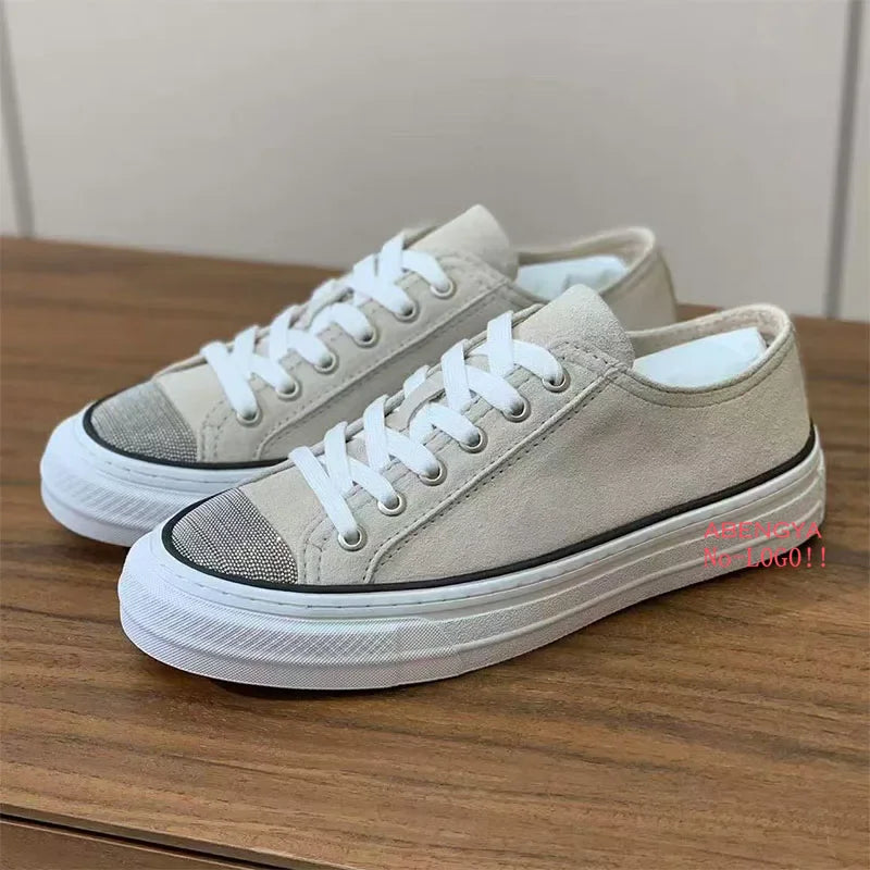 2025 Khaki Suede Flat Loafers Shoes Woman Thick Sole Lace Up Platform Women Shoes Autumn Casual Comfort Vacation Walking Shoes