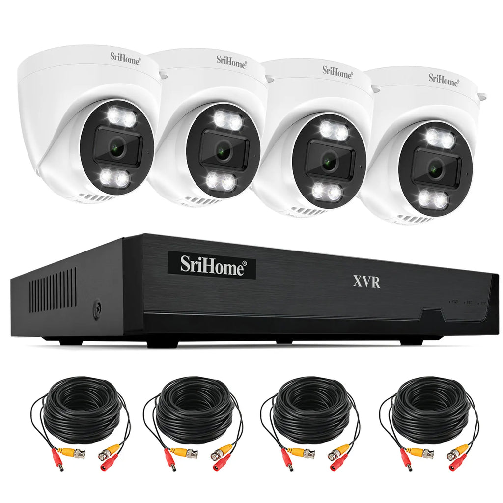 Srihome NVS008-AHD030B 2MP 1080P  4CH Full Color  Wired DVR Kit Home Security CCTV Monitor
