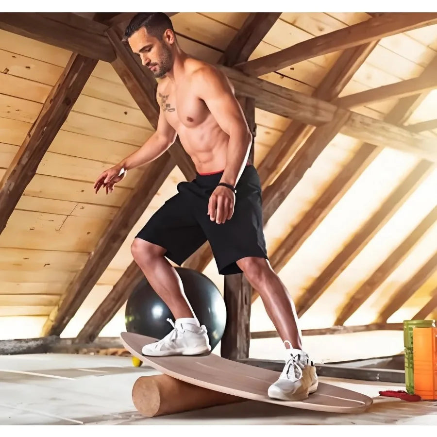 Balance Board Indoor Surfboard Surf Style Home Fitness with Wheel for Exercise Athletic Training and Board Sports Fun Workout E