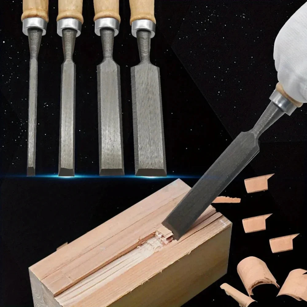 4pcs Professional Wood Carving Chisels Set with Ergonomic Tools for Woodworking DIY Auxiliary Wood Carving Chisels