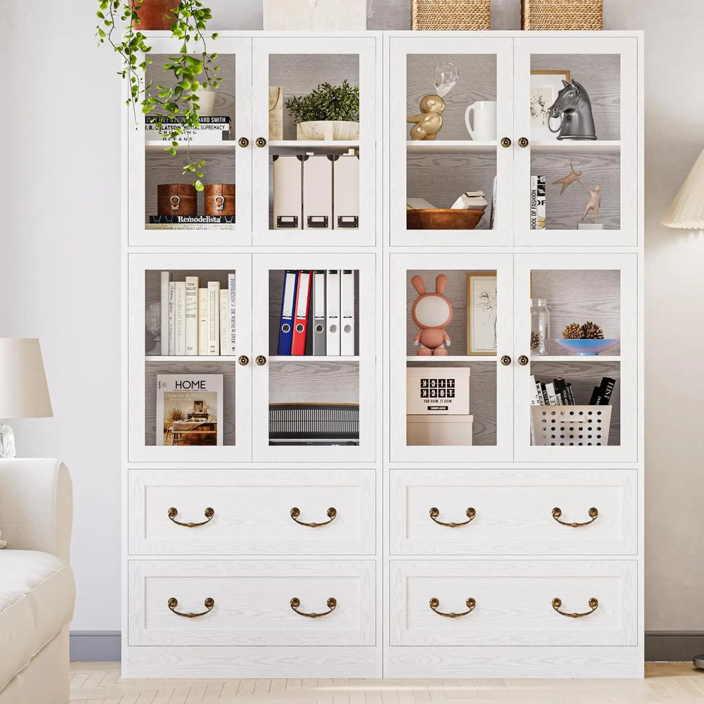 IRONCK Bookcases and Bookshelves with Doors, 79.1" Tall Bookshelf with 2 Drawers,4-Tier Shelf with Acrylic Doors for Home Office