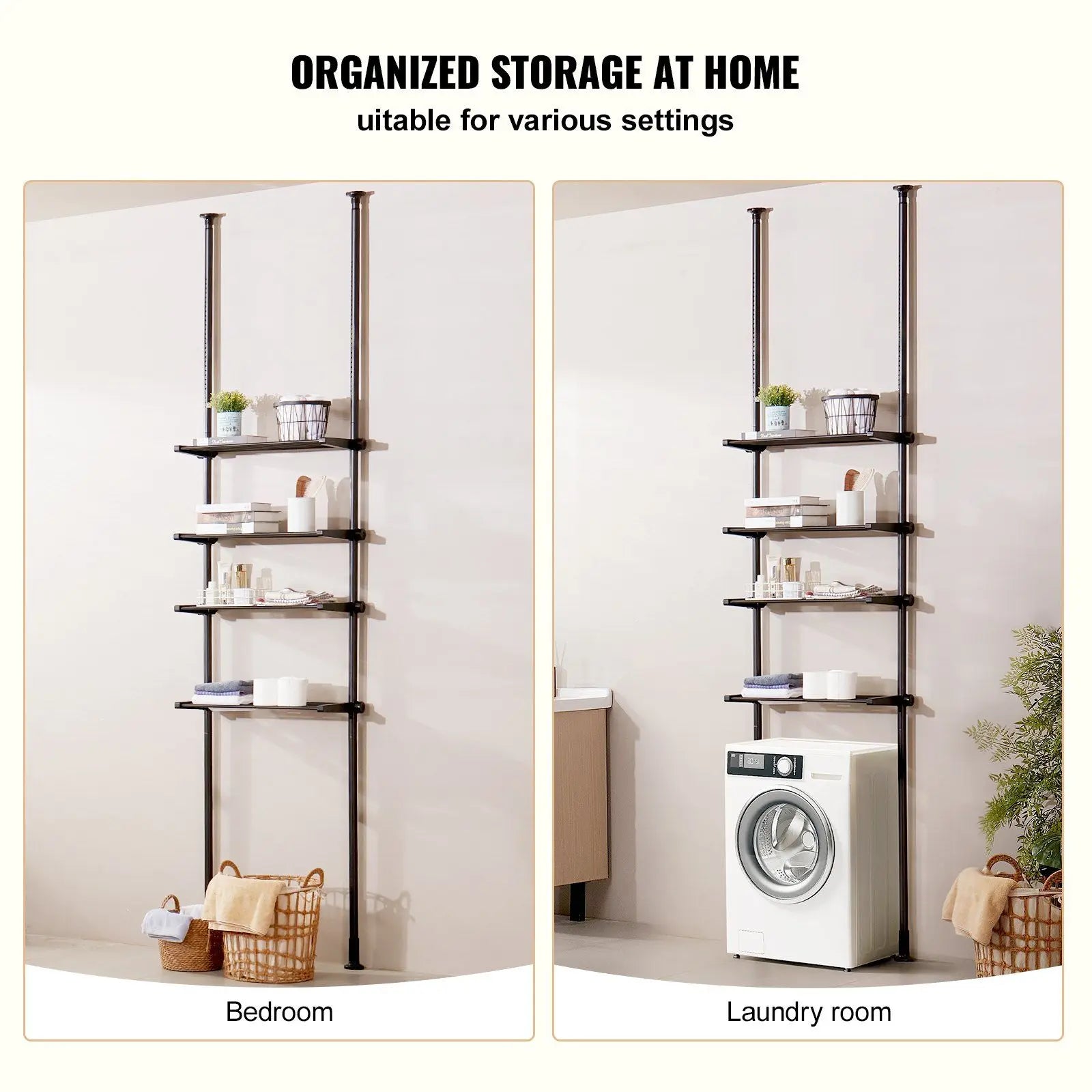 4-Tier Tall Bathroom Shelf Over Toilet 4.3-11.1' Height 27.6-44'' Width Storage Organizer Rack