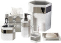 Elegant Quilted Mirror White Bathroom Set - 6-Piece Accessories with Trash Can, Tissue Box, Soap Dispenser, Holder & More