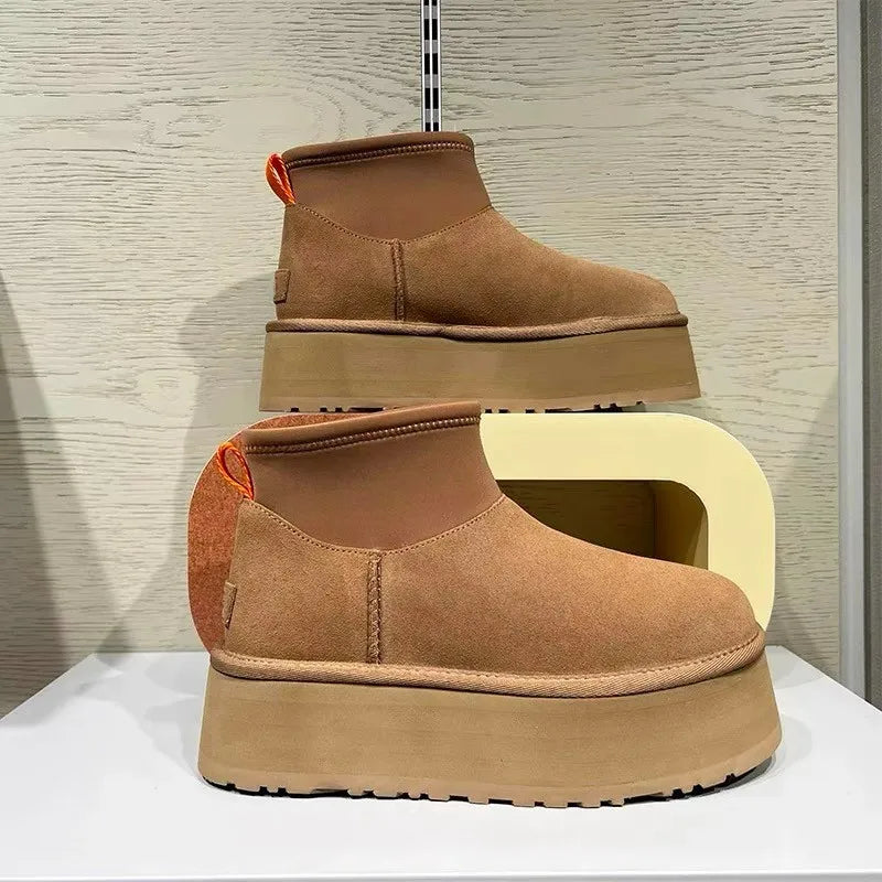Thick Bottom Slip-On Fleece Lined Snow Boots Casual Versatile Winter Warm Elastic Women's Cotton Shoes Rubber Outsole round Toe