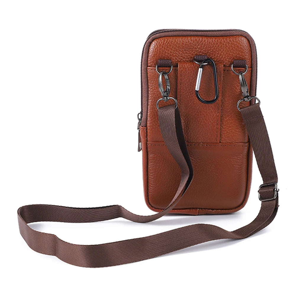 Portable Belt Pouch Purse Cowhide Leather Fanny Pack Waist Bag Fashion Simple Multi-pockets Casual for Outdoor Sport