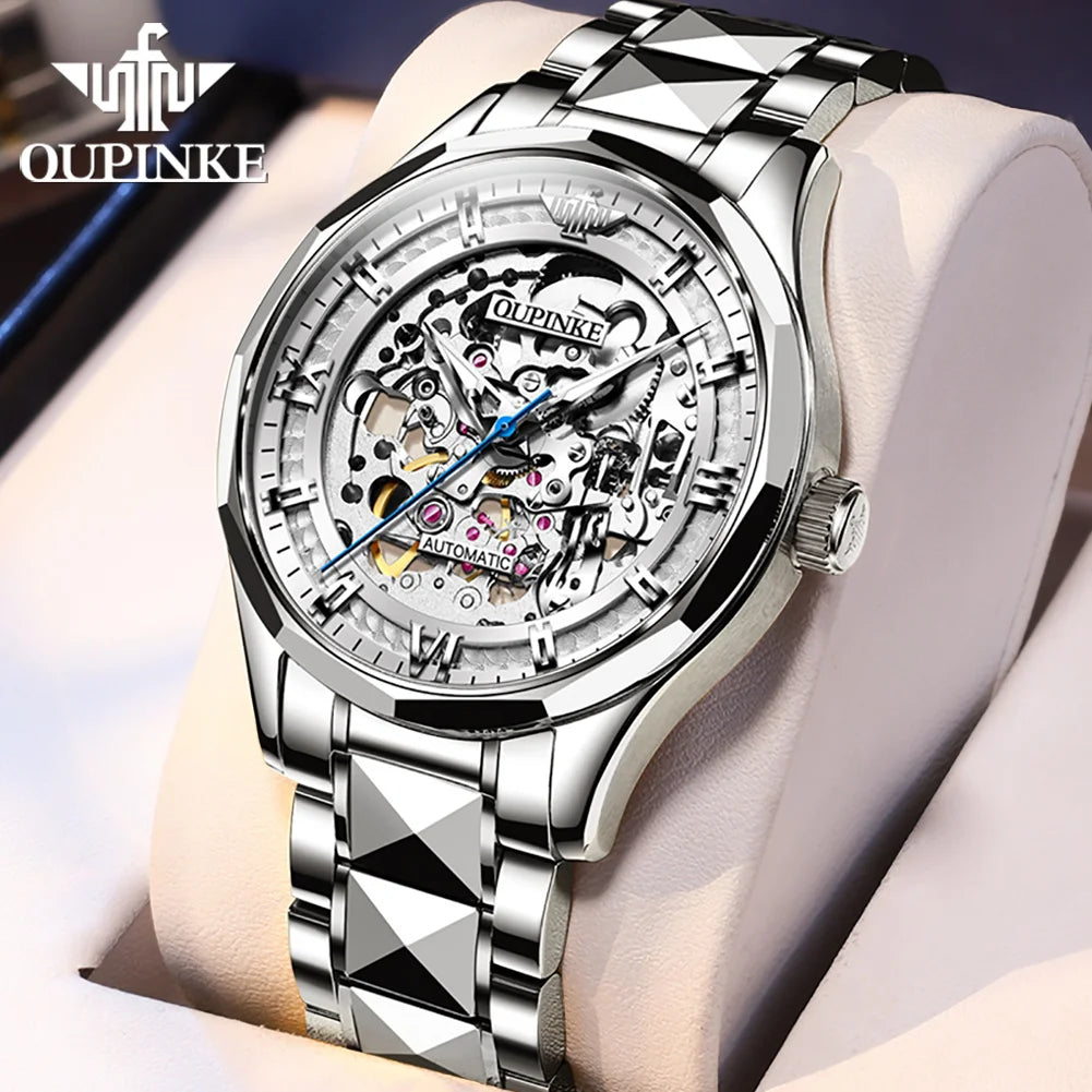 OUPINKE 3209 Men Automatic Watches Top Brand Hollow Skeleton Mechanical Watch For Men Luxury Waterproof Luminous Male Hand Clock