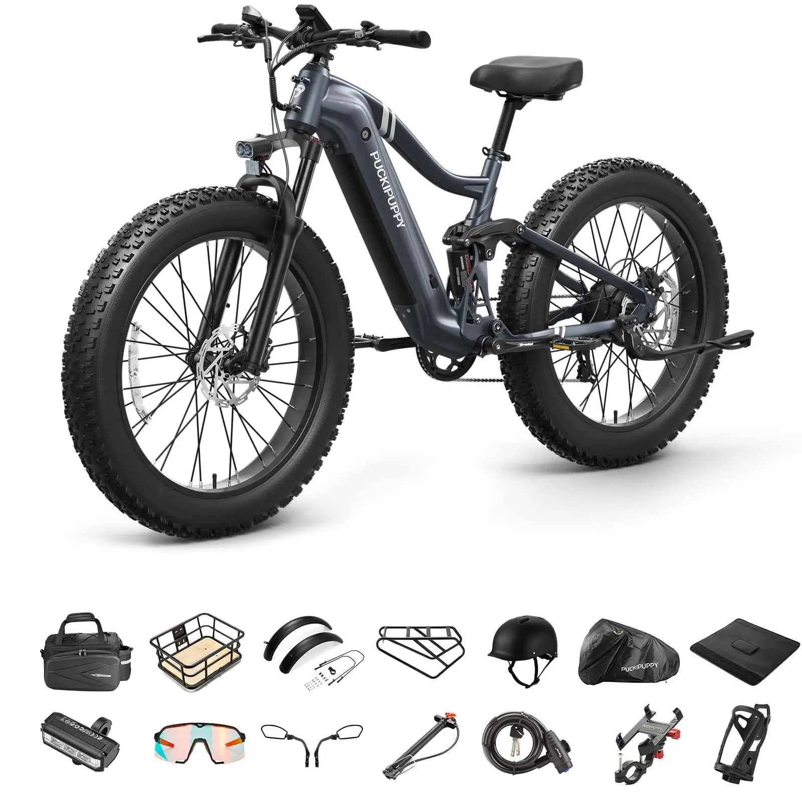 PUCKIPUPPY Boxer Electric Bike for Adults 26" Fat Tire E Bike Mountain Electric Bicycle 960W 48V 20AH Ebike with 2-Year Warranty