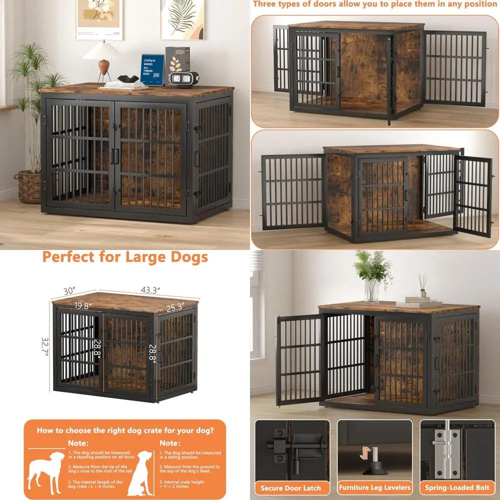 Heavy-Duty Large Dog Crate - 43.3 Indoor Metal Kennel, Indestructible for Big Dogs, Double Door Furniture