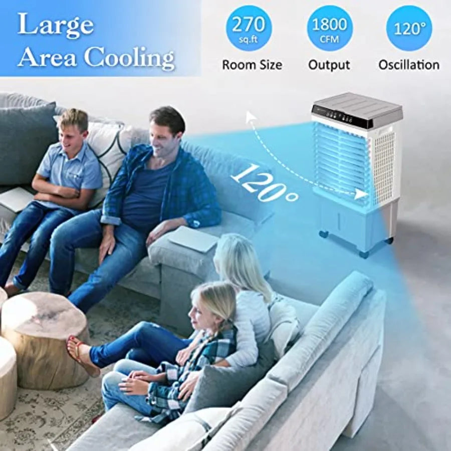 Evaporative Air Cooler 1800CFM Windowless Air Conditioner Portable for Large Room Commercial Garage Outdoor 3 In 1 Swamp Cooler