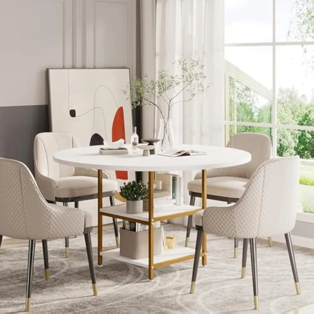Round 47-Inch Dining Table with Storage for 4 People, Ideal for Kitchen and Dining Room