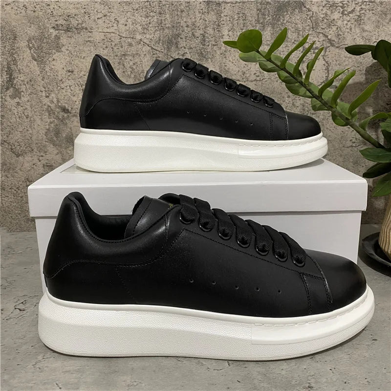Platform White Sneakers for Women - Leather Chunky Sole Shoes, Spring Casual Fashion Sneaker, Elevator Shoes Comfortable Daily