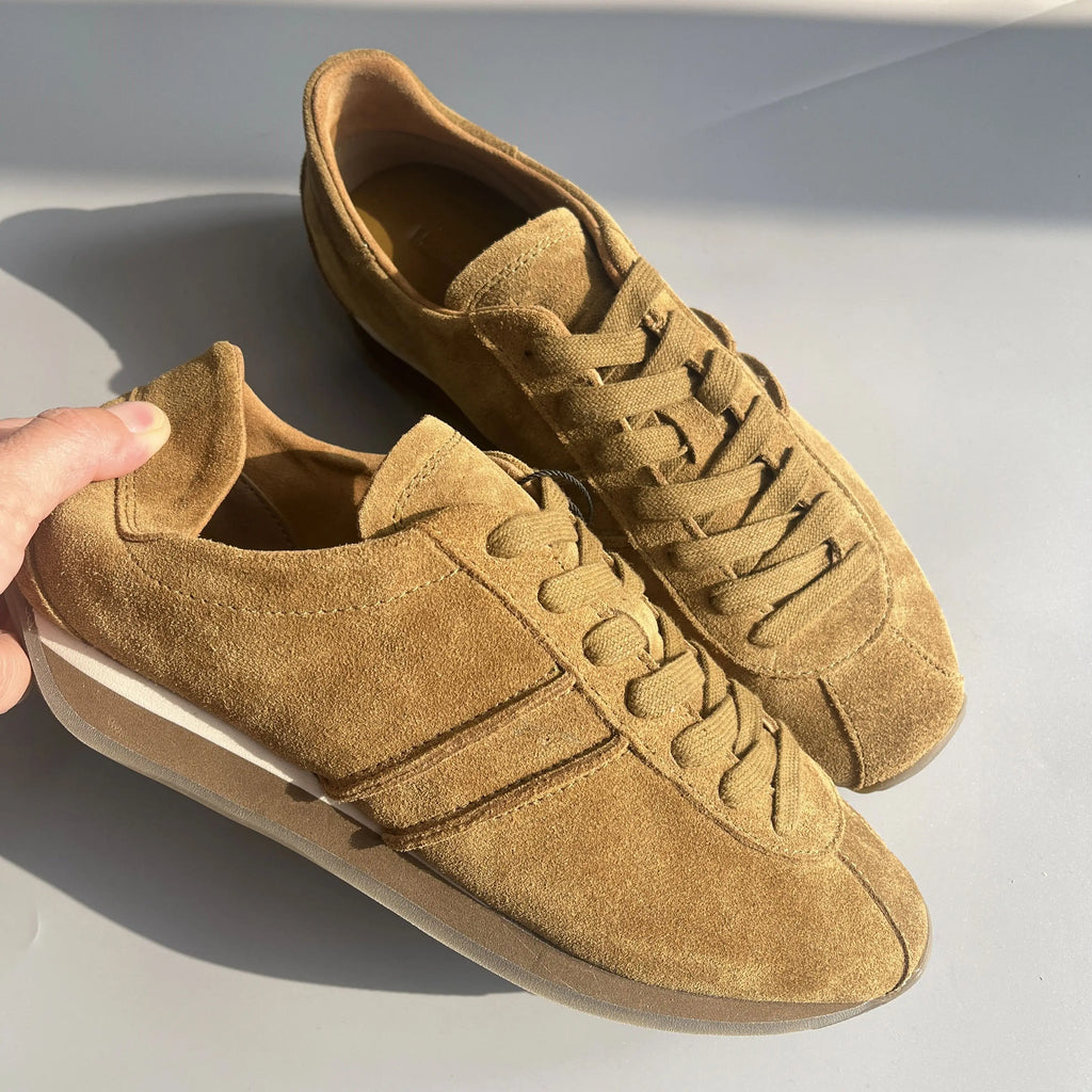 Women's Cowhide Suede Sneakers Thick Soled Lace Up Sports Shoes Daily Leisure Patchwork Comfortable Versatile Good Outside Shoes