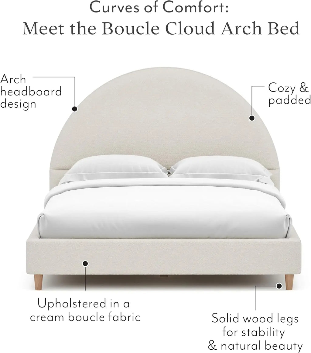 Cloud Bed Frame with Arch Shaped Headboard, Upholstered in Soft Fabric, Platform Bed Frame with Solid Wood Legs