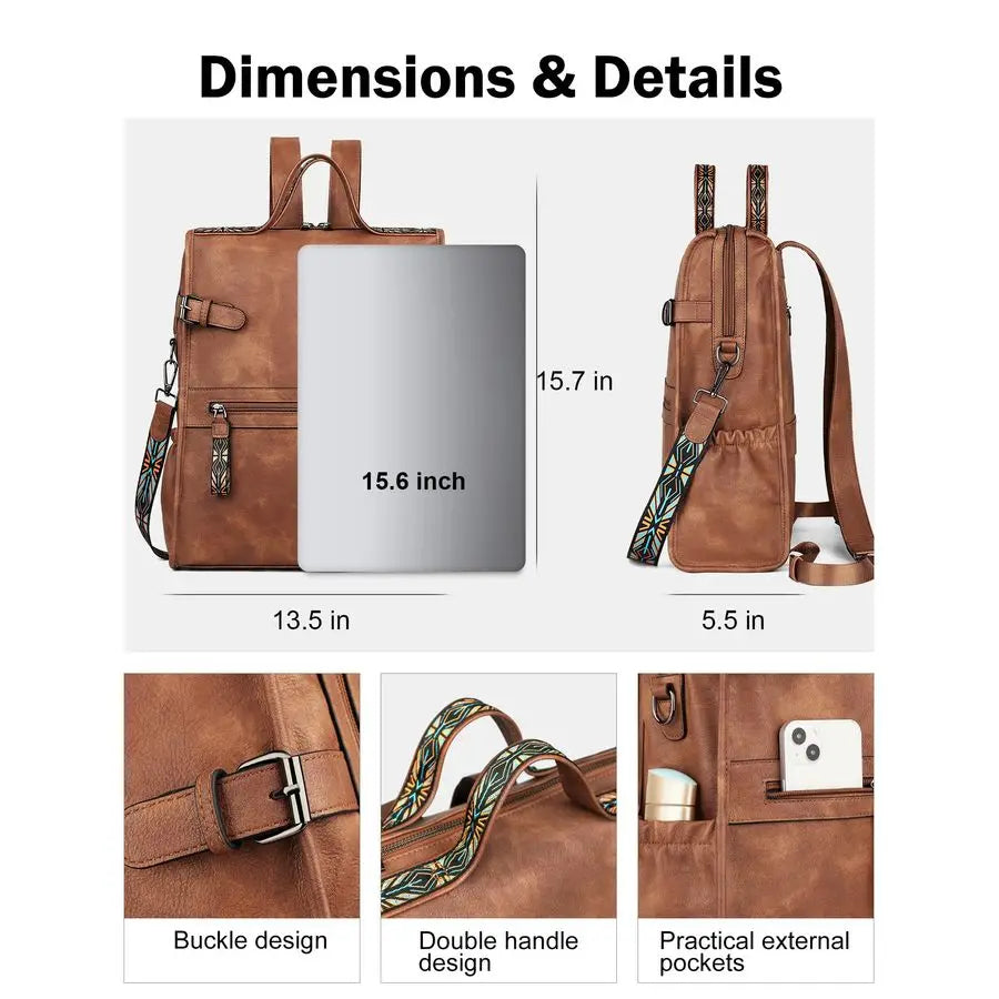 Laptop Backpack for Women, Designer Ladies Work Travel Computer Backpack with Laptop Compartment Purse Brown
