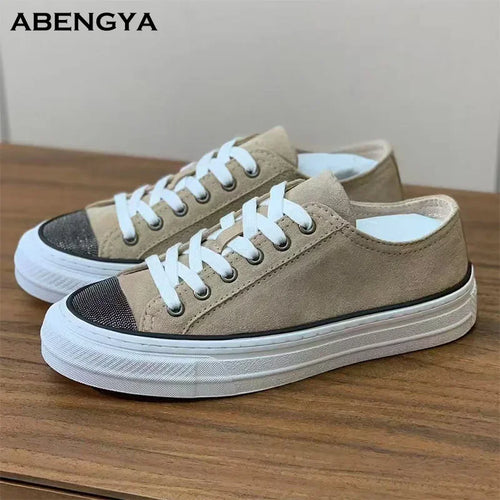 2025 Khaki Suede Flat Loafers Shoes Woman Thick Sole Lace Up Platform Women Shoes Autumn Casual Comfort Vacation Walking Shoes