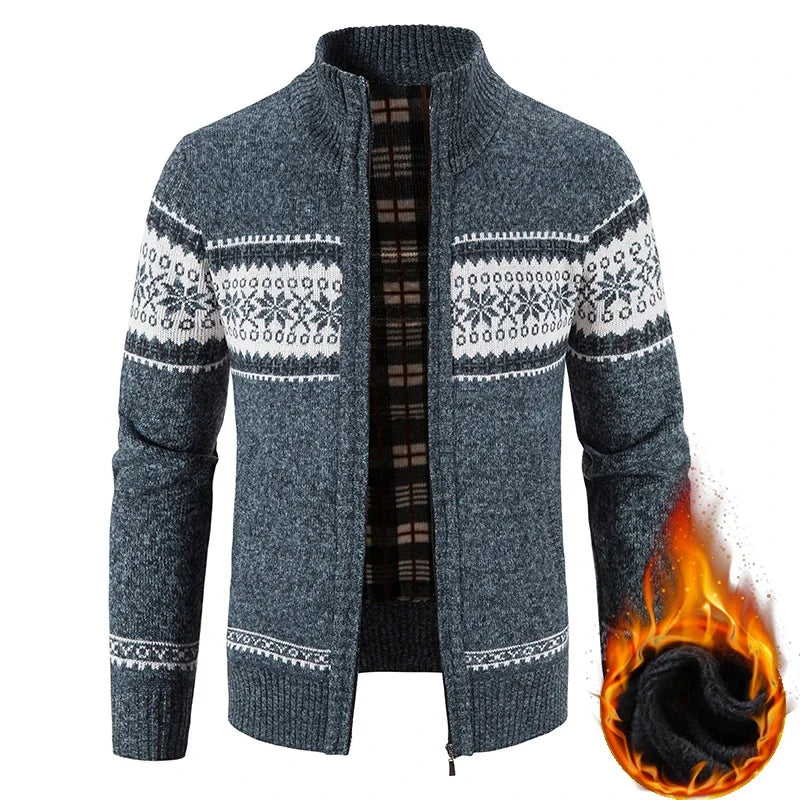 New Winter Men's Fleece Cardigan Knit Sweater Coat Casual Knitted Jacket High Quality Male Clothing Beige