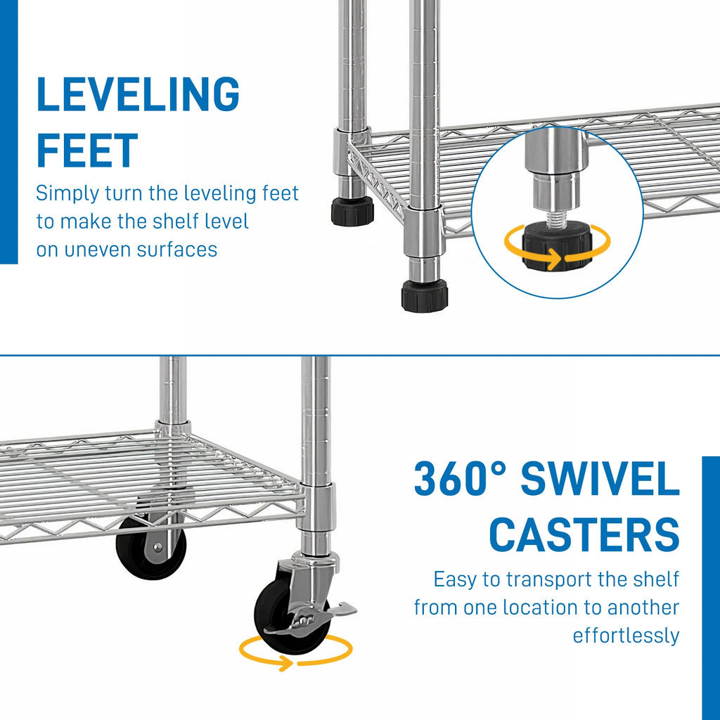 6-Tier Adjustable Metal Shelf with Wheels, Freely Adjustable Spacing, Home Storage Rack for Garage, Living Room, Bedroom
