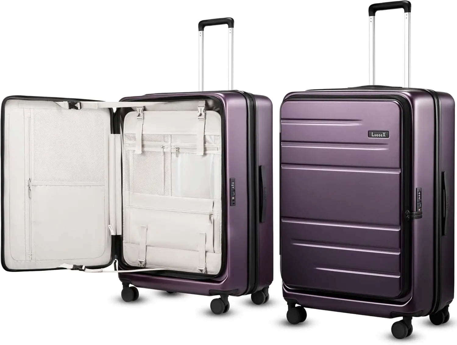 Checked Luggage with Spinner Wheels, FLO5 Expandable Polycarbonate Hard Shell SuitcaseLock (FX-Core, Blue, 24 Inch)