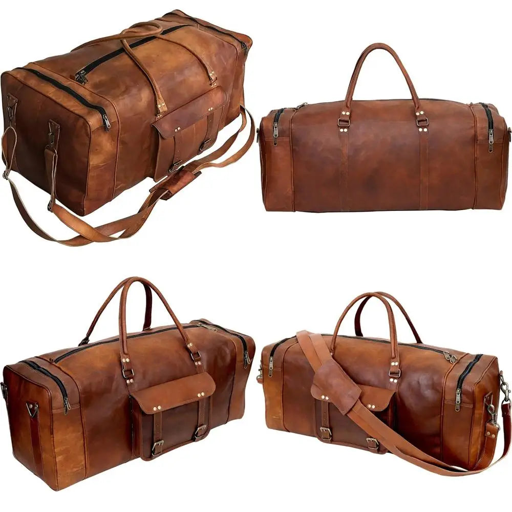 Handcrafted 24-Inch Leather Duffel Bag - Travel, Weekend Getaway, Gym, Carry-On for Men & Women