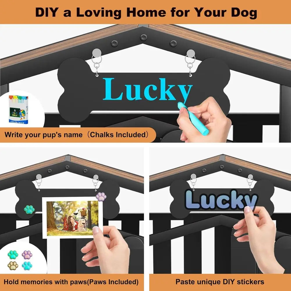 Heavy Duty Dog Crate Furniture, Dog Kennel Indoor with 360° Wheels, Dog Crates for Large Dogs (Over 60lb), Dog House with Feedin