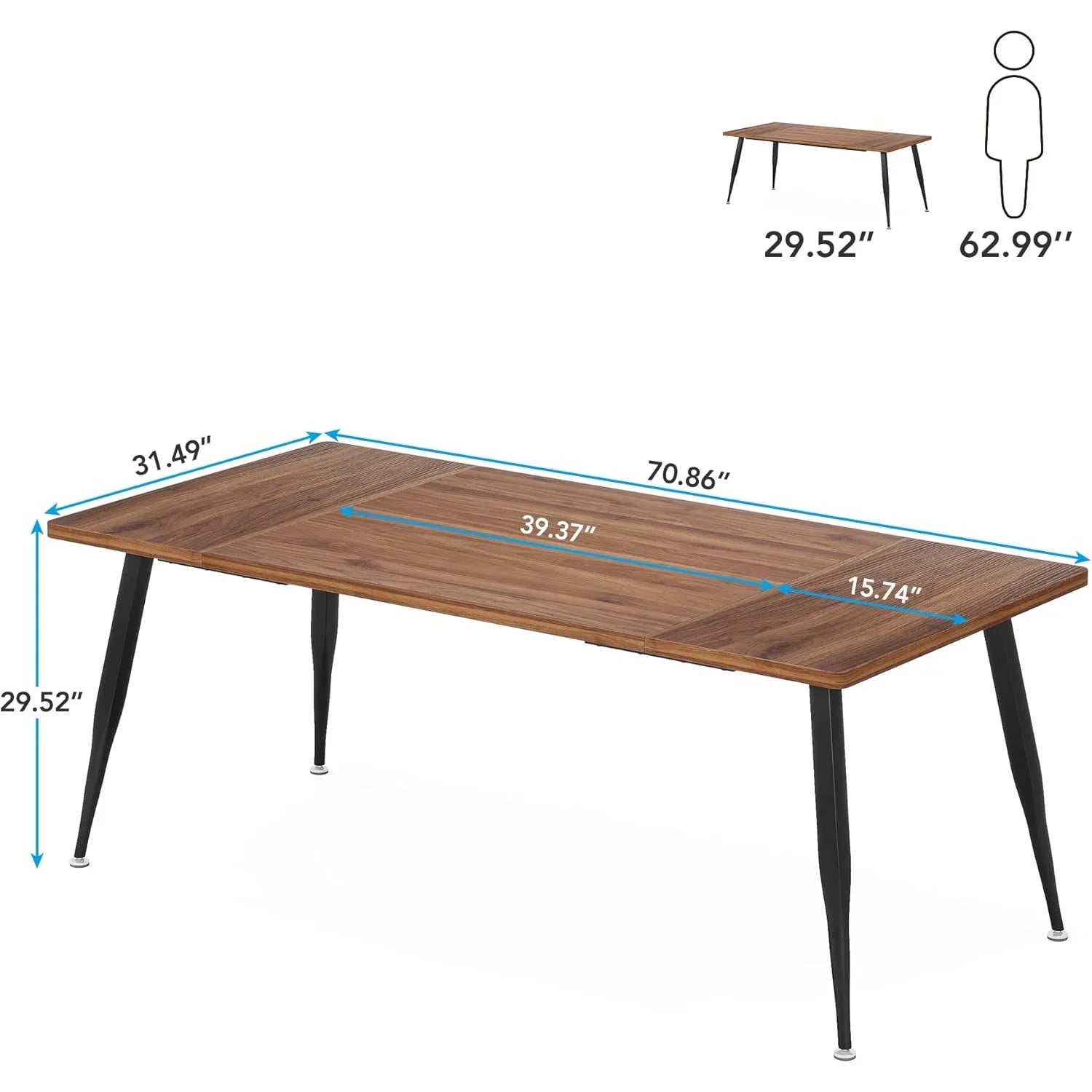 70.9 Inch Large Dining Table for 6 to 8, Kitchen Table Furniture with Metal Legs, Rectangular Dinner Table for Dining Room