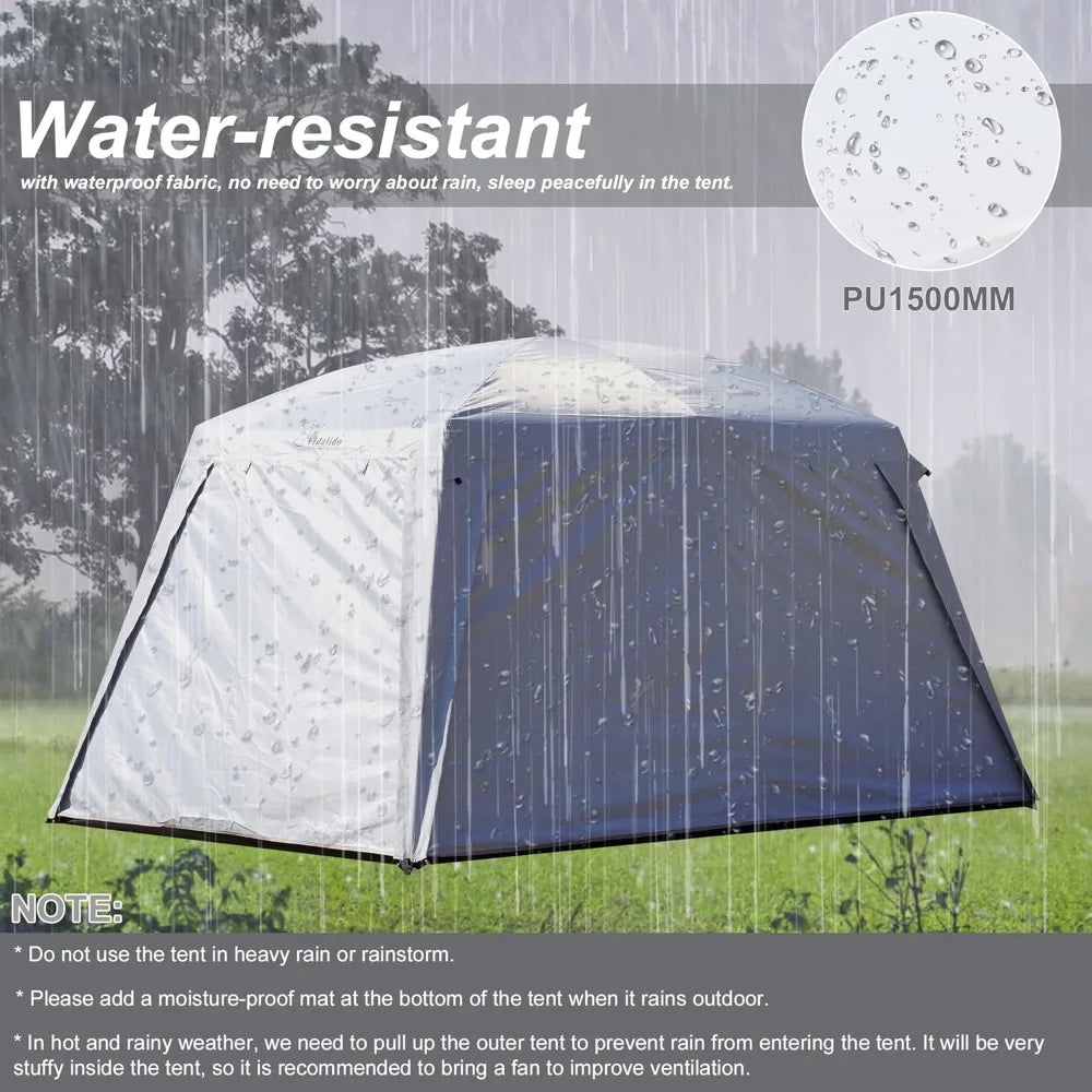 Large Family Cabin Tent for 4-6 People: 3-Door, 2-Room, Waterproof Double Layer Portable Glamping Tent