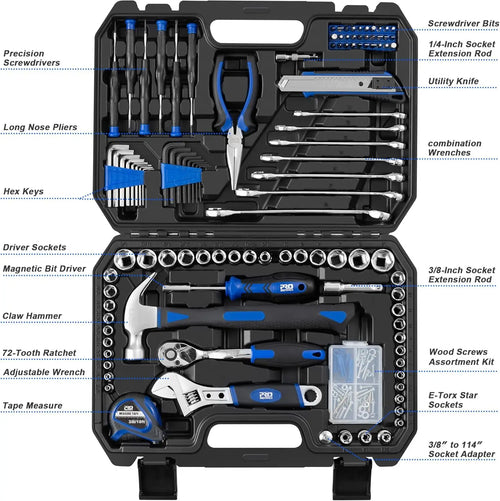 200-Piece Hand Tool Set for Home and Auto Repair, DIY Maintenance with Storage Case
