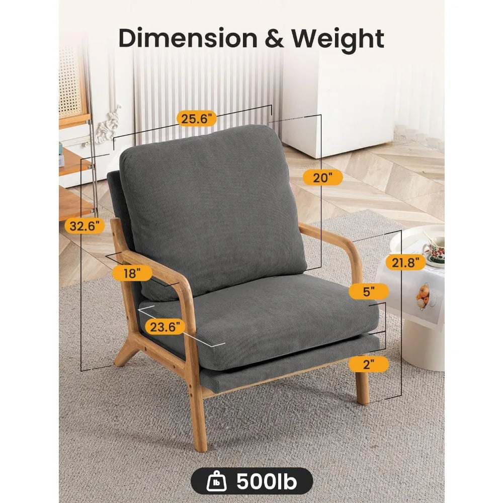 Mid Century Modern Accent Chairs for Living Room, 23” Wide Comfy Chair for Bedroom, Small Cozy Corduroy Reading Chairs for Adult