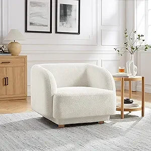 Modern Oversized Sherpa Accent Chairs, 37" Comfy Boucle Living Room Chairs, Wide Reading Chair with Round Arms, Cozy Armchair fo