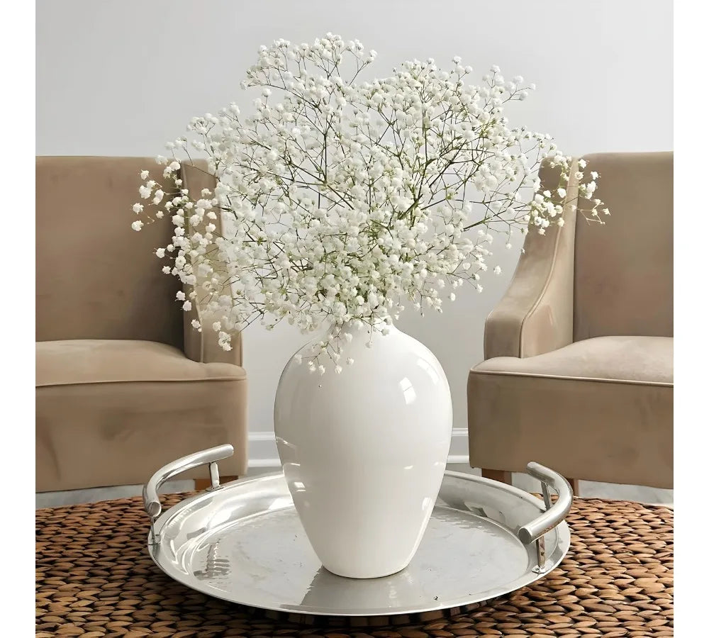 10 Inch Glossy White Porcelain Vase - Tall Ceramic Home Decor for Pampas Grass, Modern Centerpiece