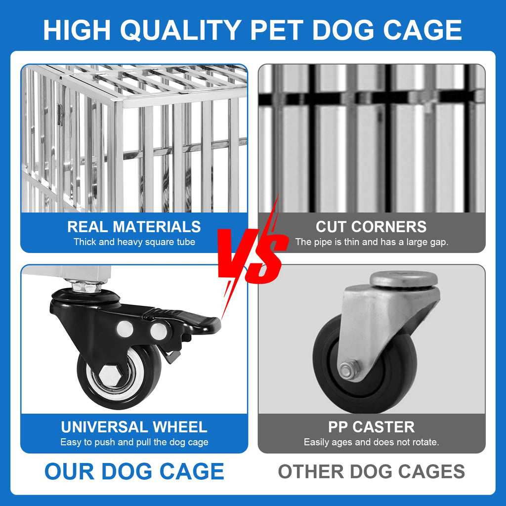 37 Inch Steel Tube Wire Drop Dog Crates with Tray Feeding Bowl Dog Crate Cage Kennel for High-Anxiety and Extra Large Dogs