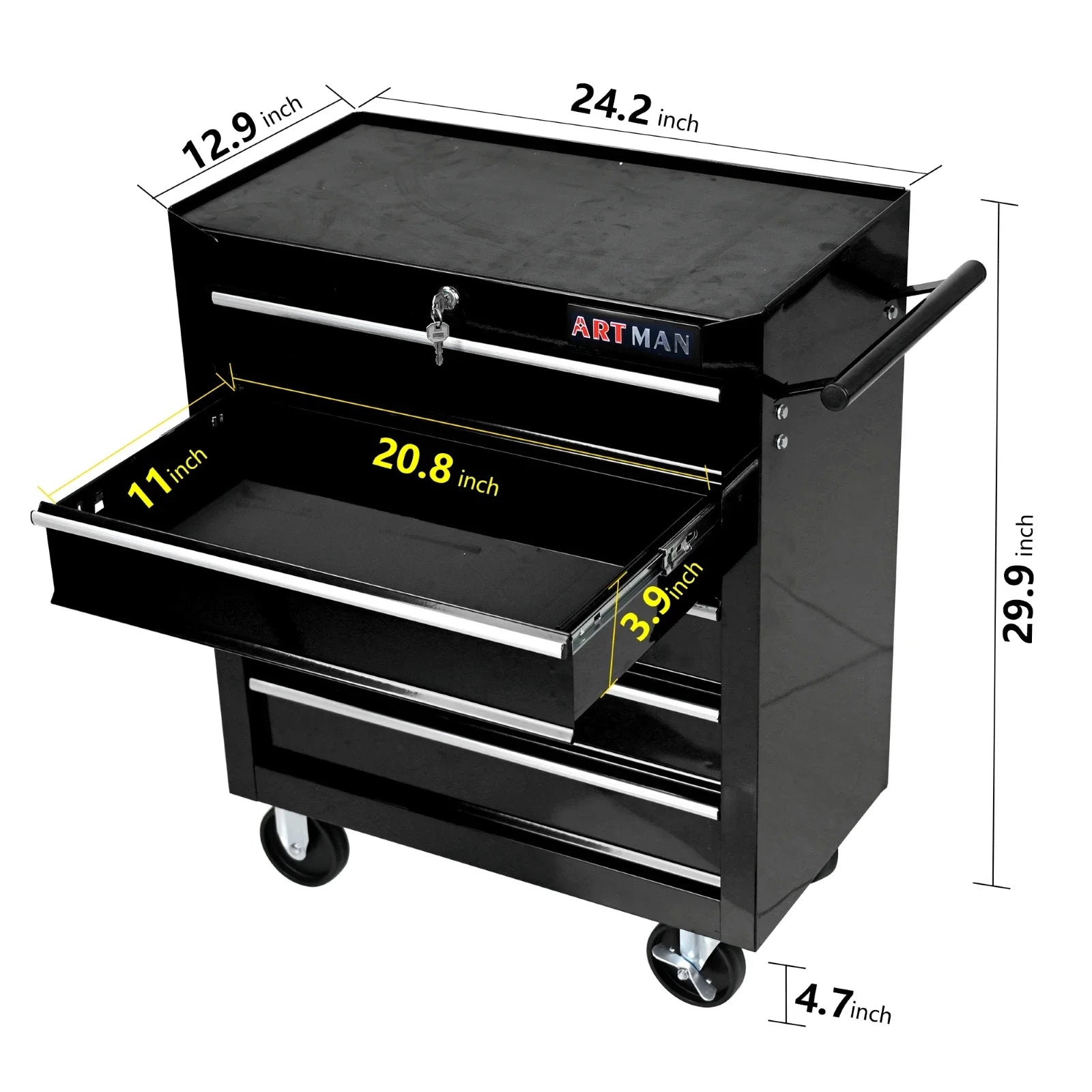 Tool cart with wheels 5 drawers,multifunctional rolling tool cart,locking tool storage organizer cart for garage,warehouse,black