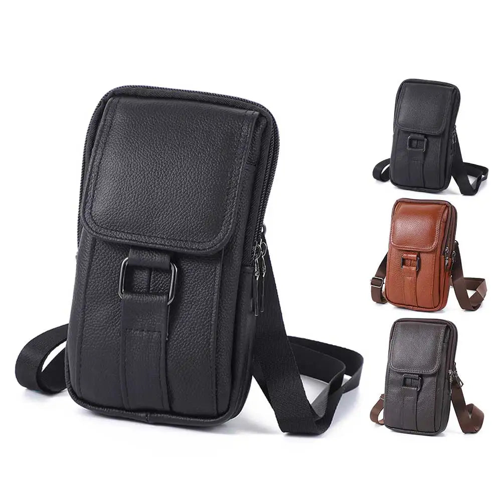 Portable Men Messenger Bags Cowhide Leather Belt Waist Pack Fashion Simple Multi-pockets Casual for Outdoor Sport