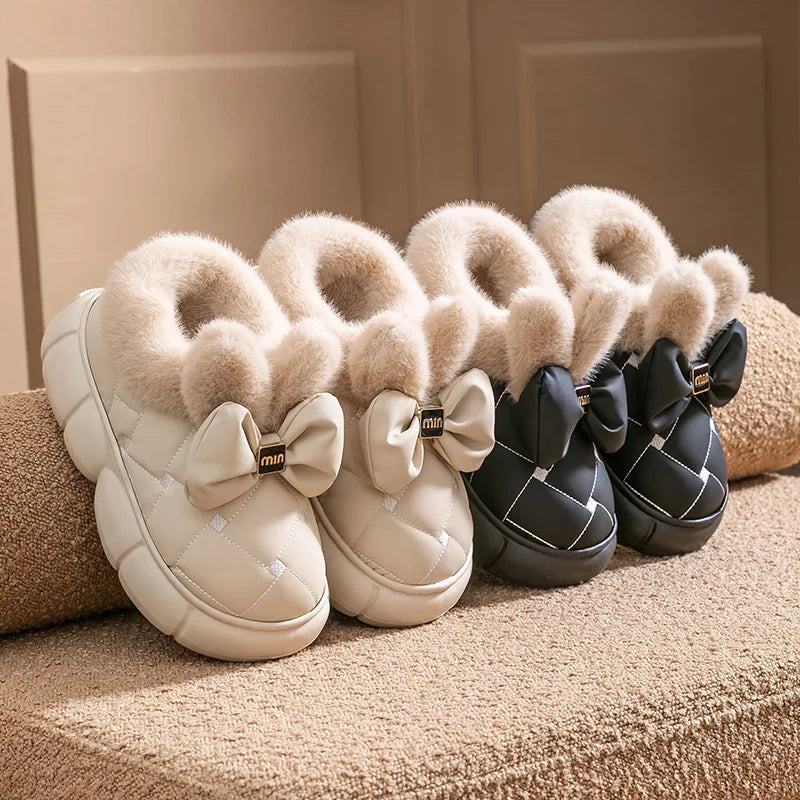 Thick soled bag with cotton slippers, women's winter new fashion bow with plush warm and waterproof snow boots for good 2026