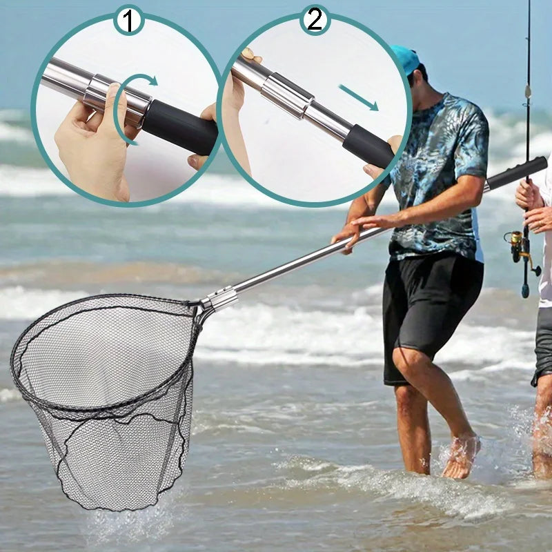 Ackibbik 1pc Large Rubber Fishing Net with Telescoping Handle Kayak with Bag Extend 70 to 94 Inch Net Depth 27.5 Inch
