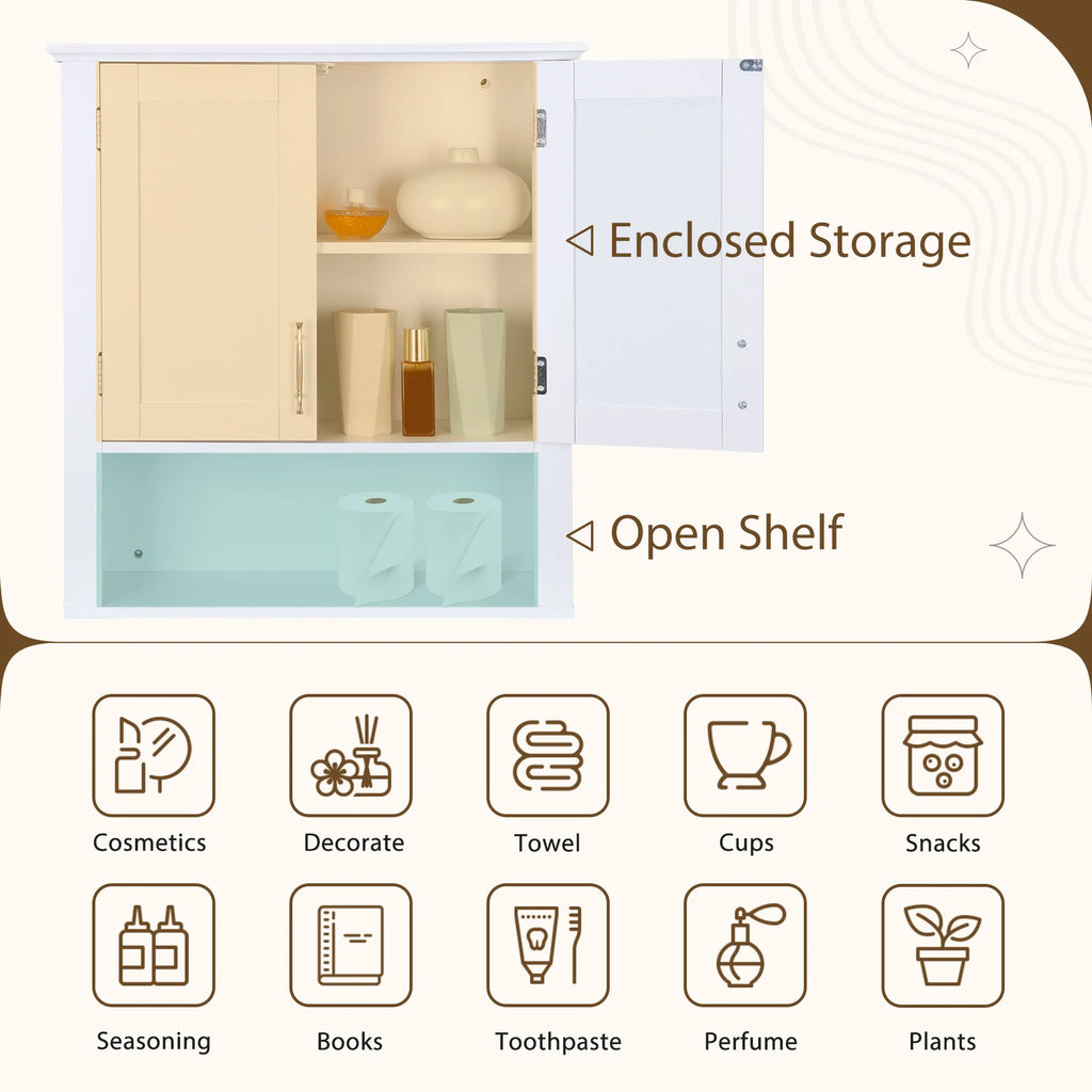 Bathroom Wall Cabinet Over Toilet Storage with 2 Doors Shelves Medicine Organizer Space Saving Bathroom Storage Cabinet