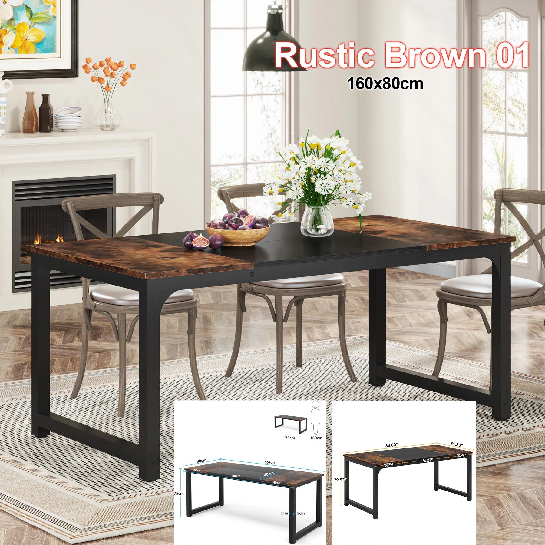 Tribesigns Dining Table, Industrial Kitchen Table for 6-8 Person, Rectangular Dinner Table for Dining Room