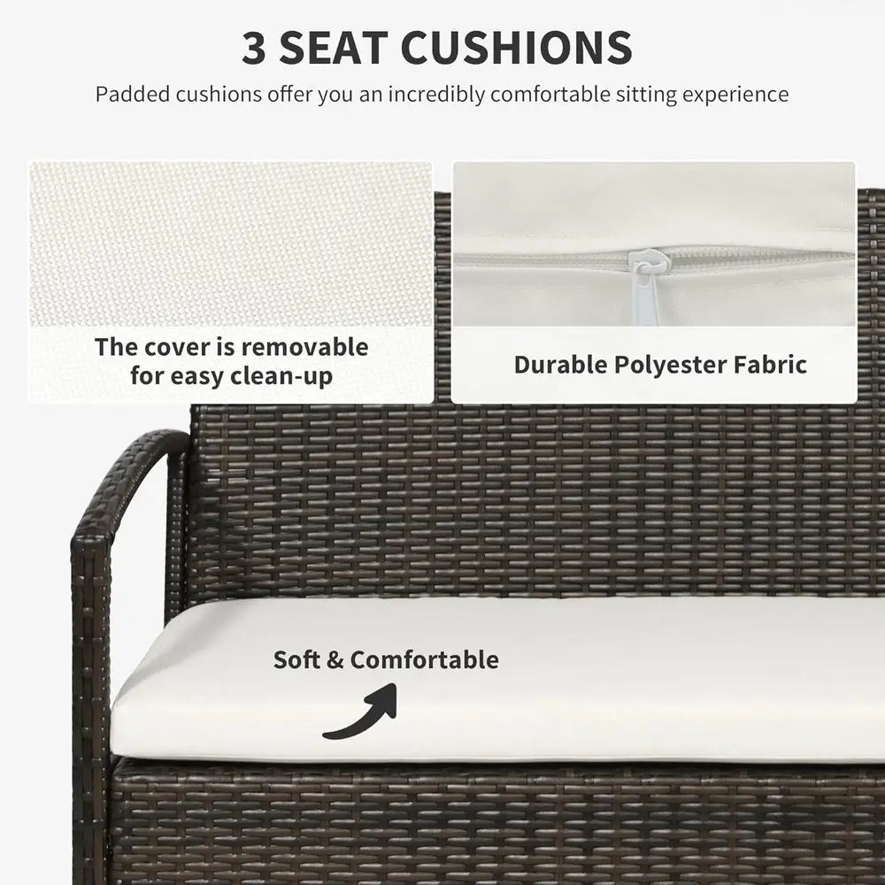 4 Piece Indoor Outdoor PE Wicker Conversation Set with Chairs, Loveseat Sofa, Cushions, Glass Table for Backyard, Sunroom, Pool,