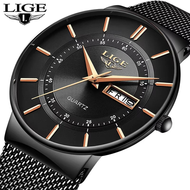Man Watch LIGE Top Brand Luxury Waterproof Ultra Thin Date Clock Male Steel Strap Casual Quartz Mens Watches Sports Wrist Watch